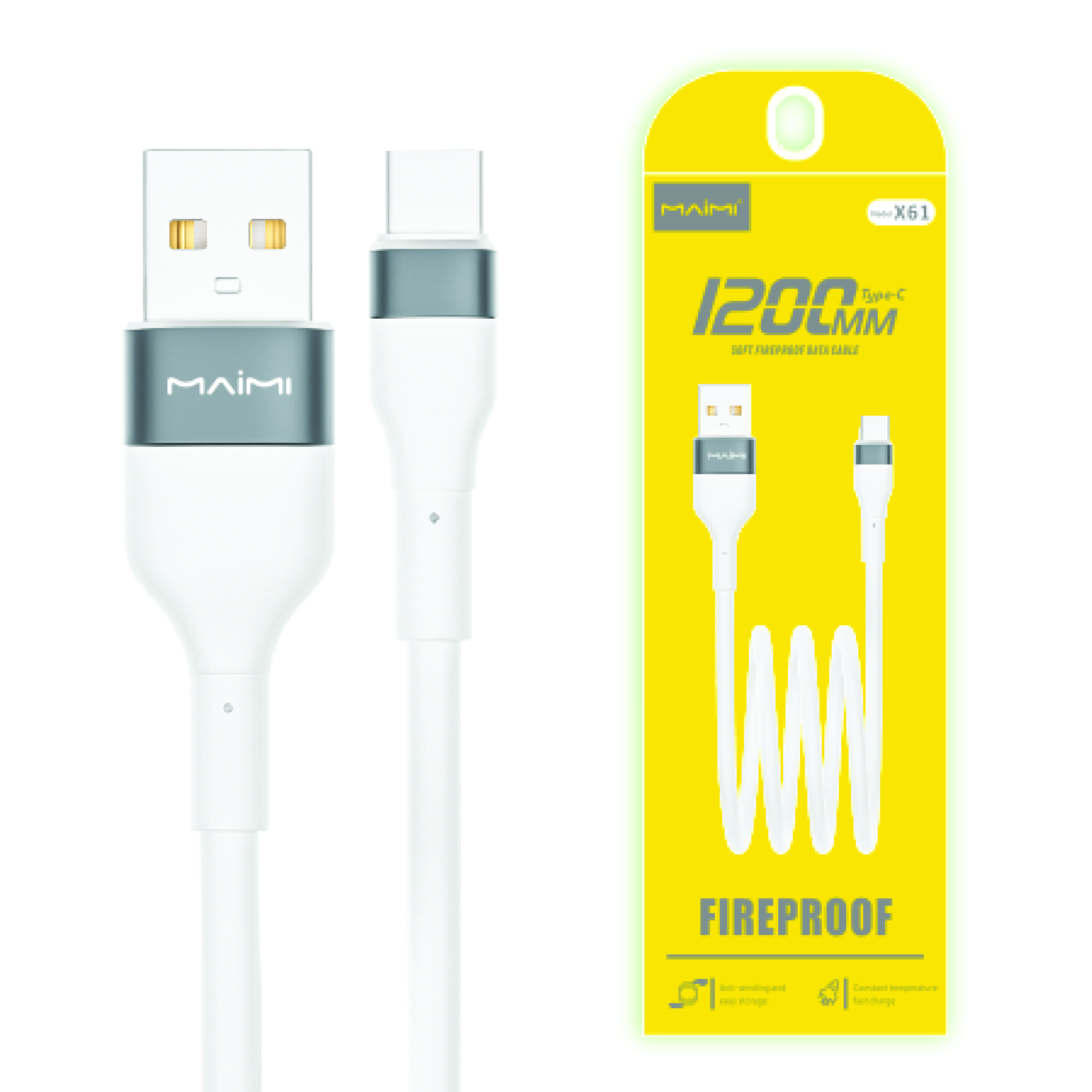 KABEL DATA MAIMI X61-TYPE C-1.2M-WHITE-METAL COVER+TPE ORIGINAL